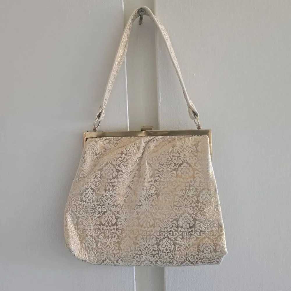Evening Bag ANTIGUO BOLSO SCHOOL FLORENCE - PIEL, Ivory/Gold, Vtg. , EUC